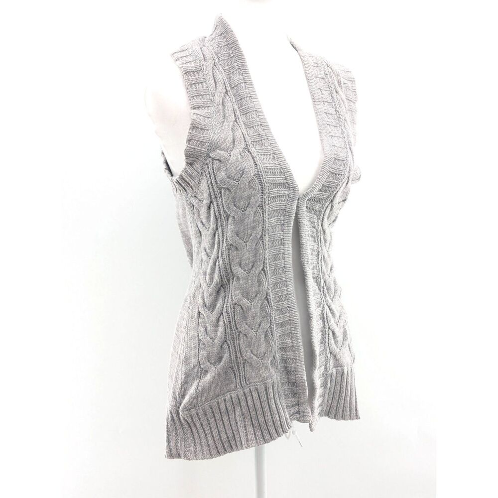 DKNY Gray Cable Knit Open Clasp Long Sleeveless Cardigan Sweater Vest Size XS